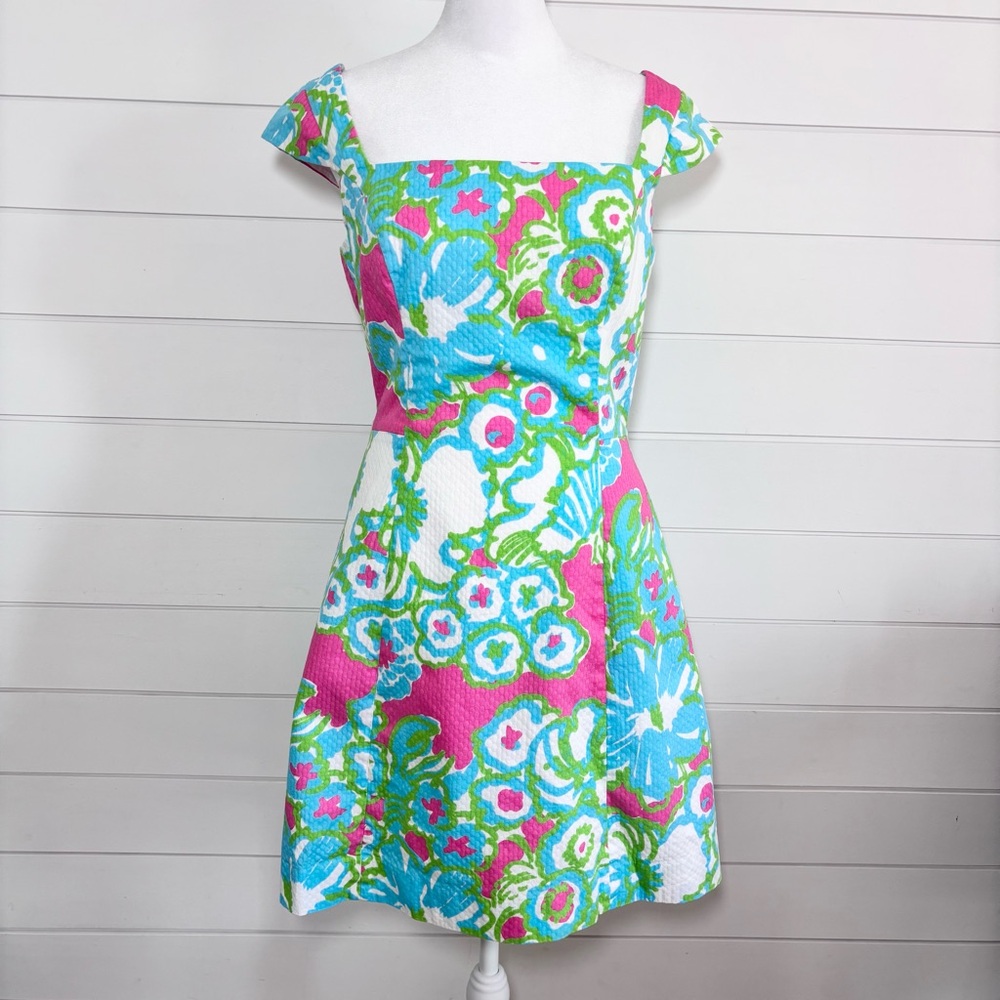Lilly‎ Pulitzer Floral Cotton York Dress Pink A Delicacy Pink Green Blue Size 4